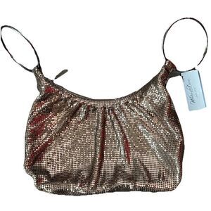 NWT's Whiting and Davis Mesh Double Hoop Hobo Bronze Clutch Handbag